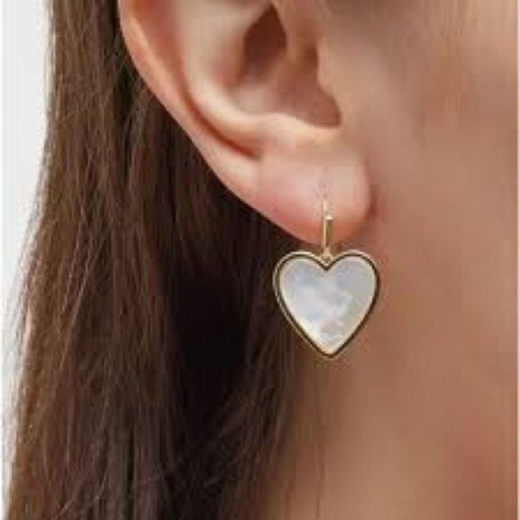 J. Crew Gold and Mother of Pearl Heart Earrings - Picture 1 of 3